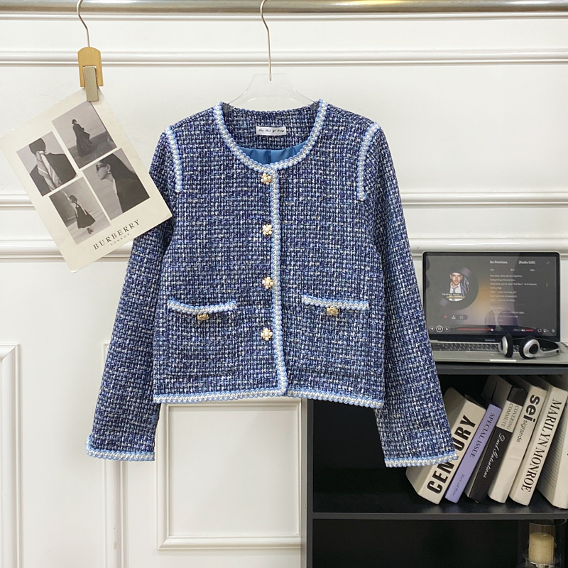 名媛气质圆领粗花呢长袖外套女