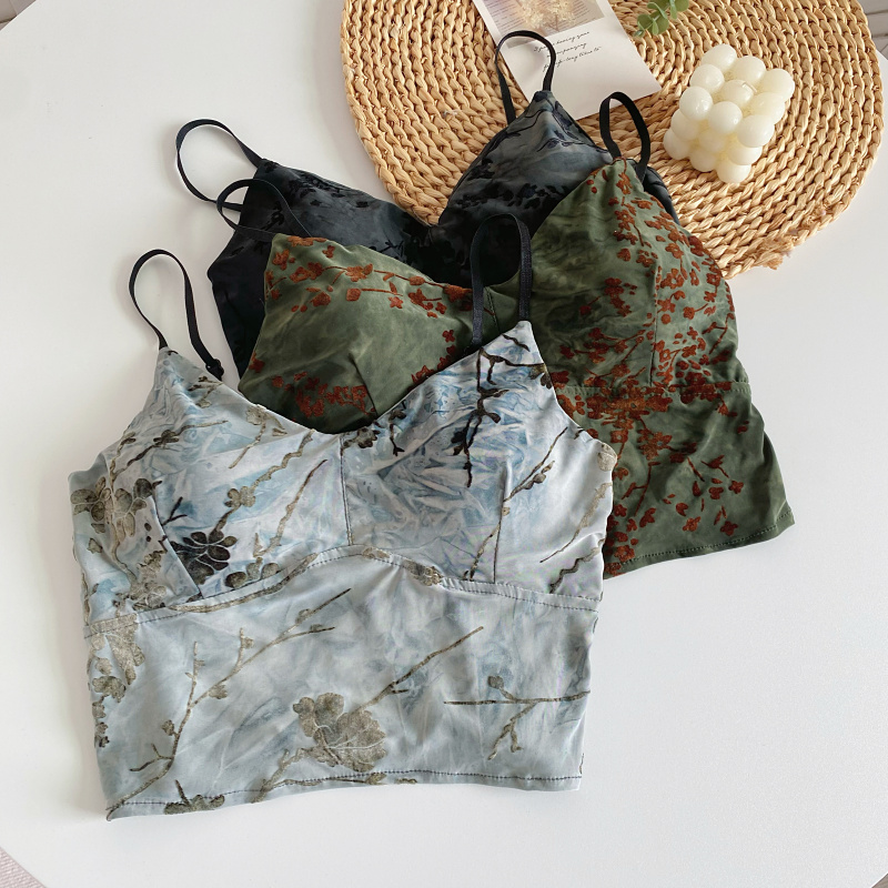 带胸垫复古短款吊带背心