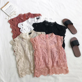 新款 气质优雅超仙圆领蕾丝镂空无袖 修身 2019夏季 短款 背心上衣女