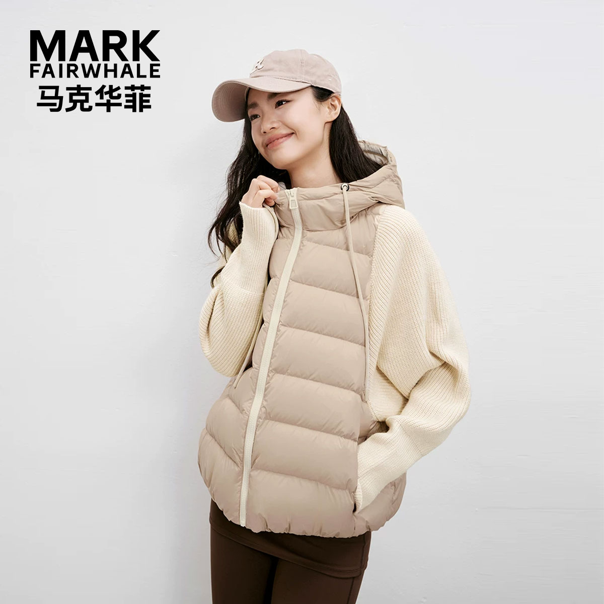 马克华菲针织拼接轻薄款羽绒服女短款今年流行时尚显瘦保暖外套HE