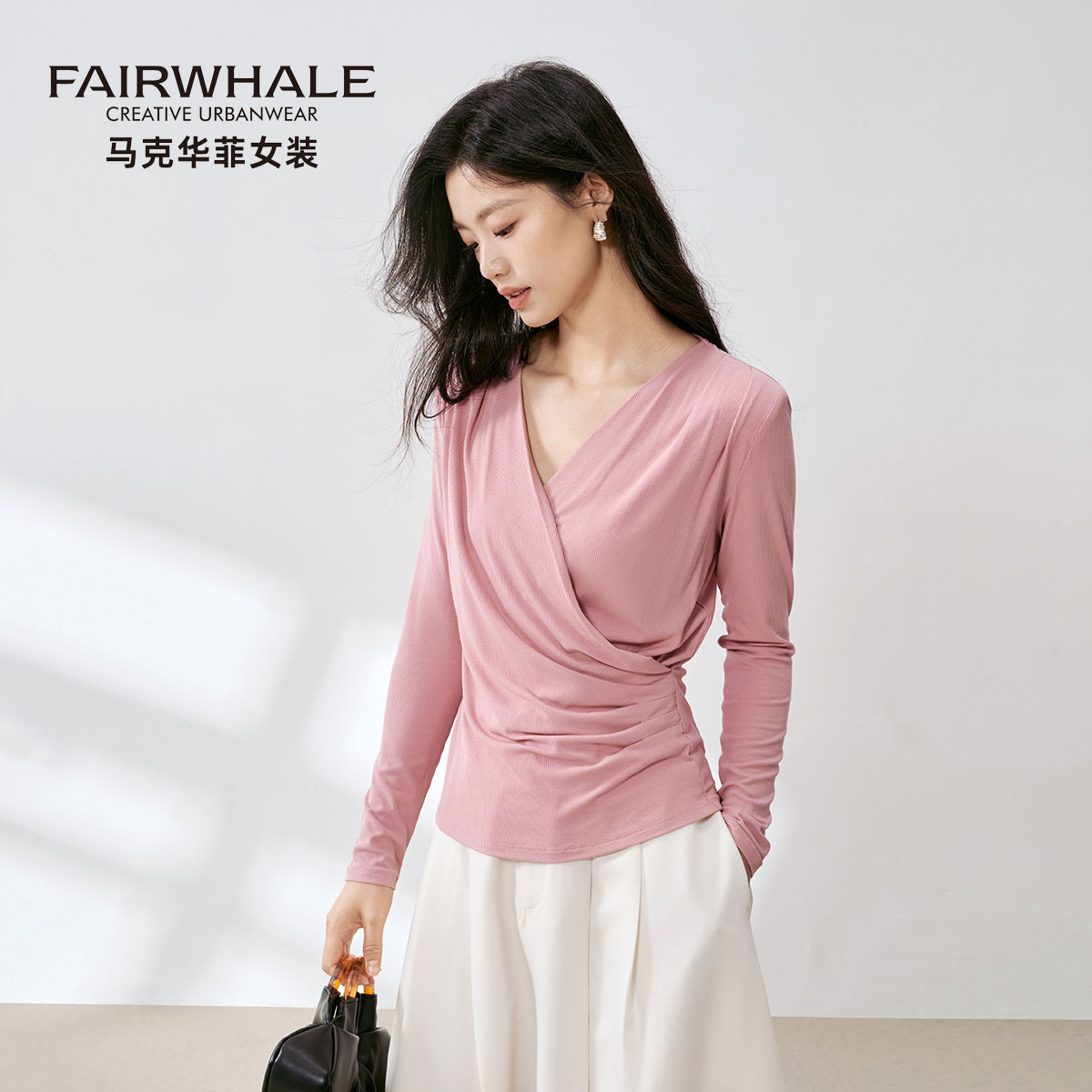 马克华菲桑蚕丝打底衫女显瘦上衣