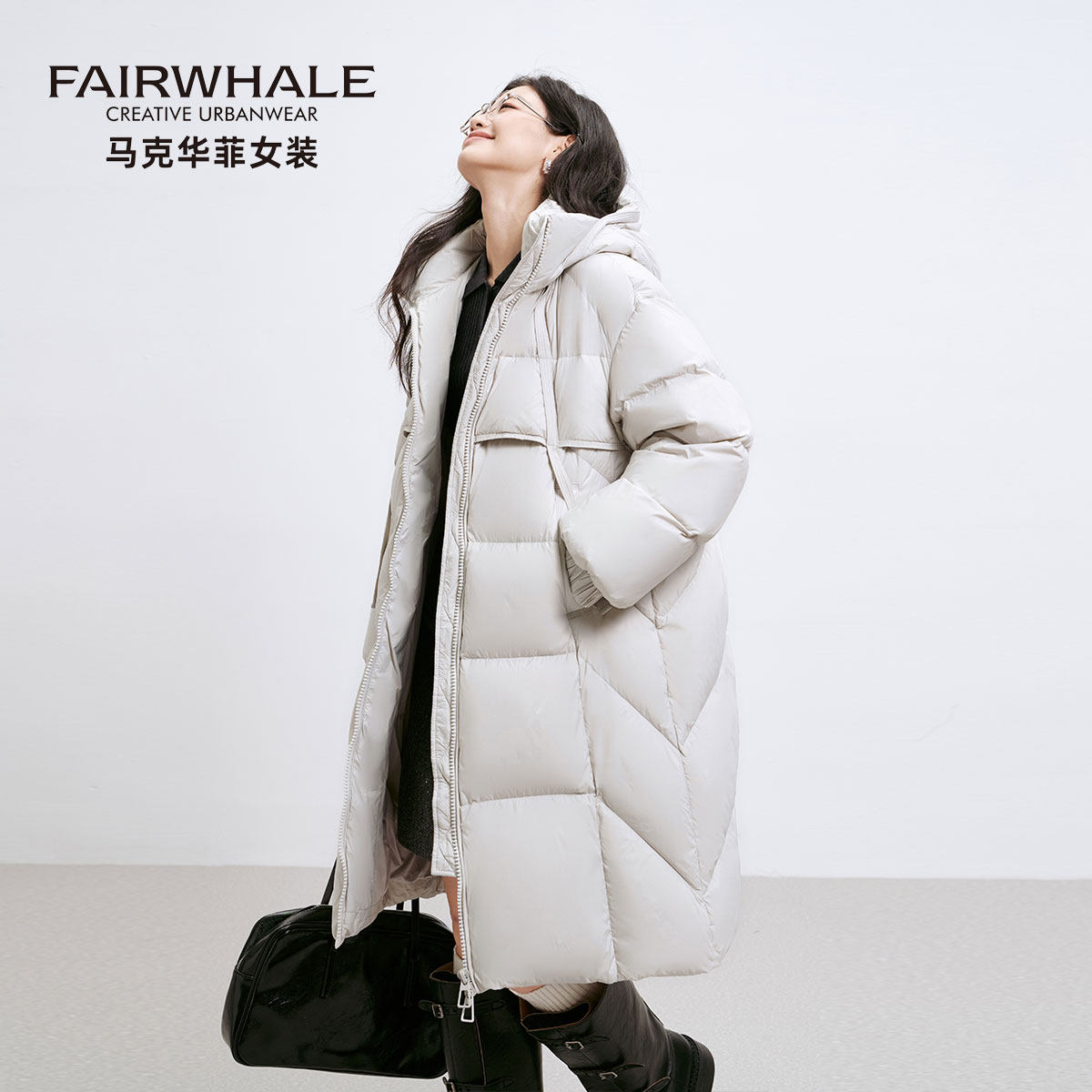 马克华菲中长款羽绒服女过膝冬季