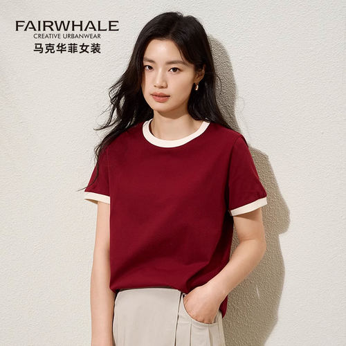 马克华菲棉短袖T恤女宽松打底衫