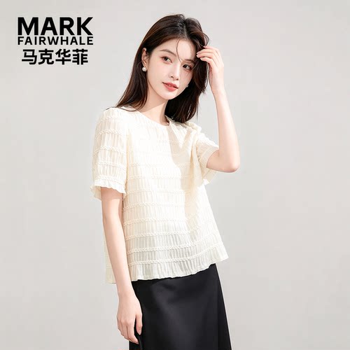 马克华菲女装压褶短袖衬衫夏季