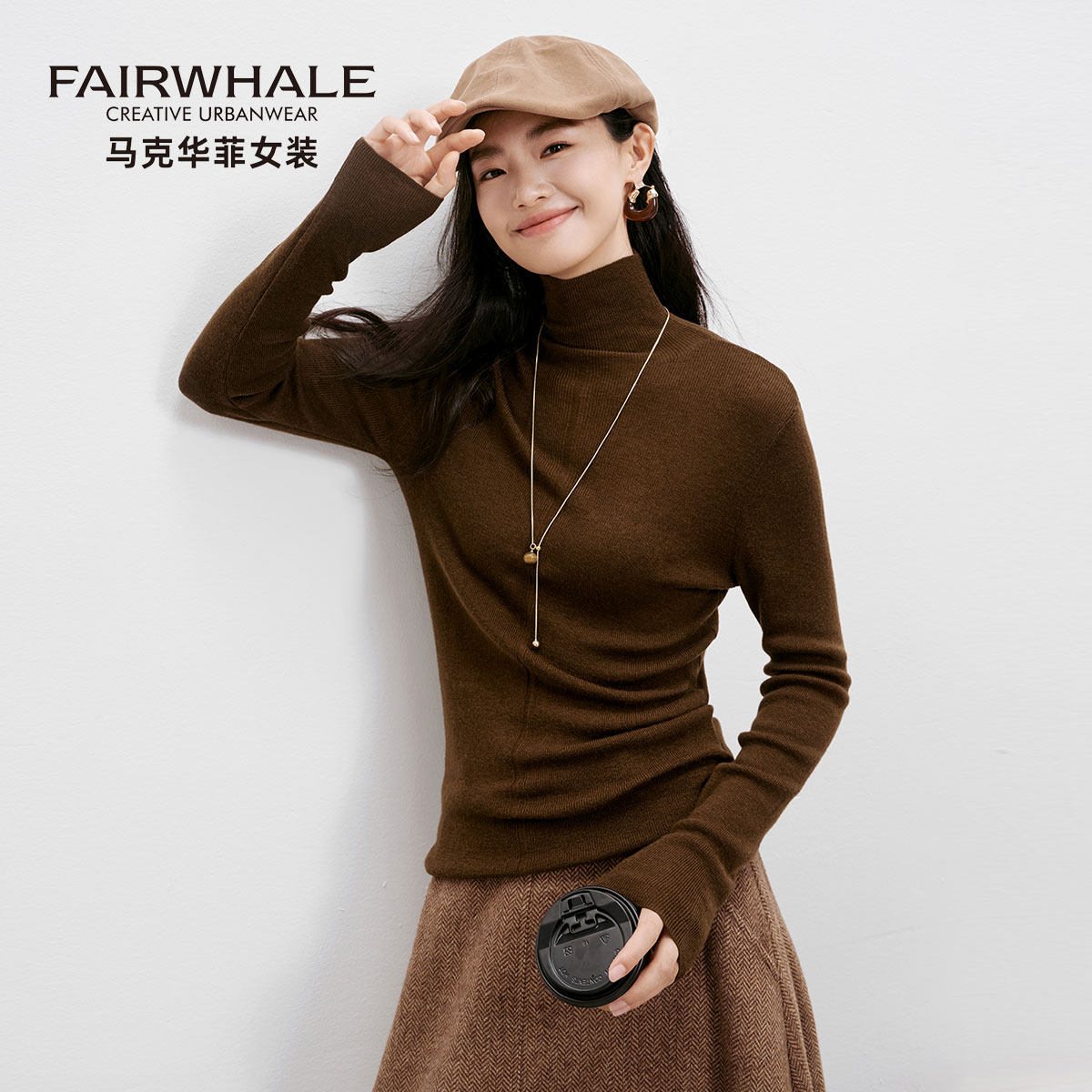 马克华菲纯羊毛针织衫女高领显瘦