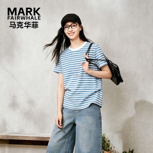 马克华菲条纹短袖T恤女打底衫