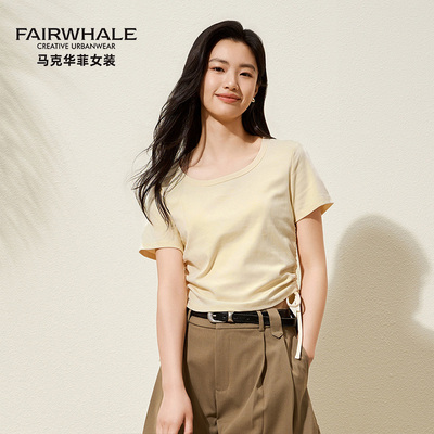 马克华菲纯棉修身收腰短袖T恤女