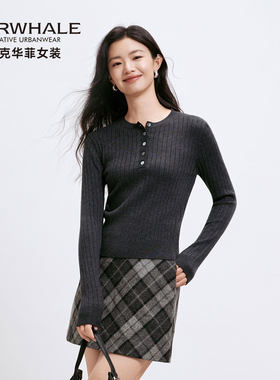马克华菲长袖针织打底衫女上衣