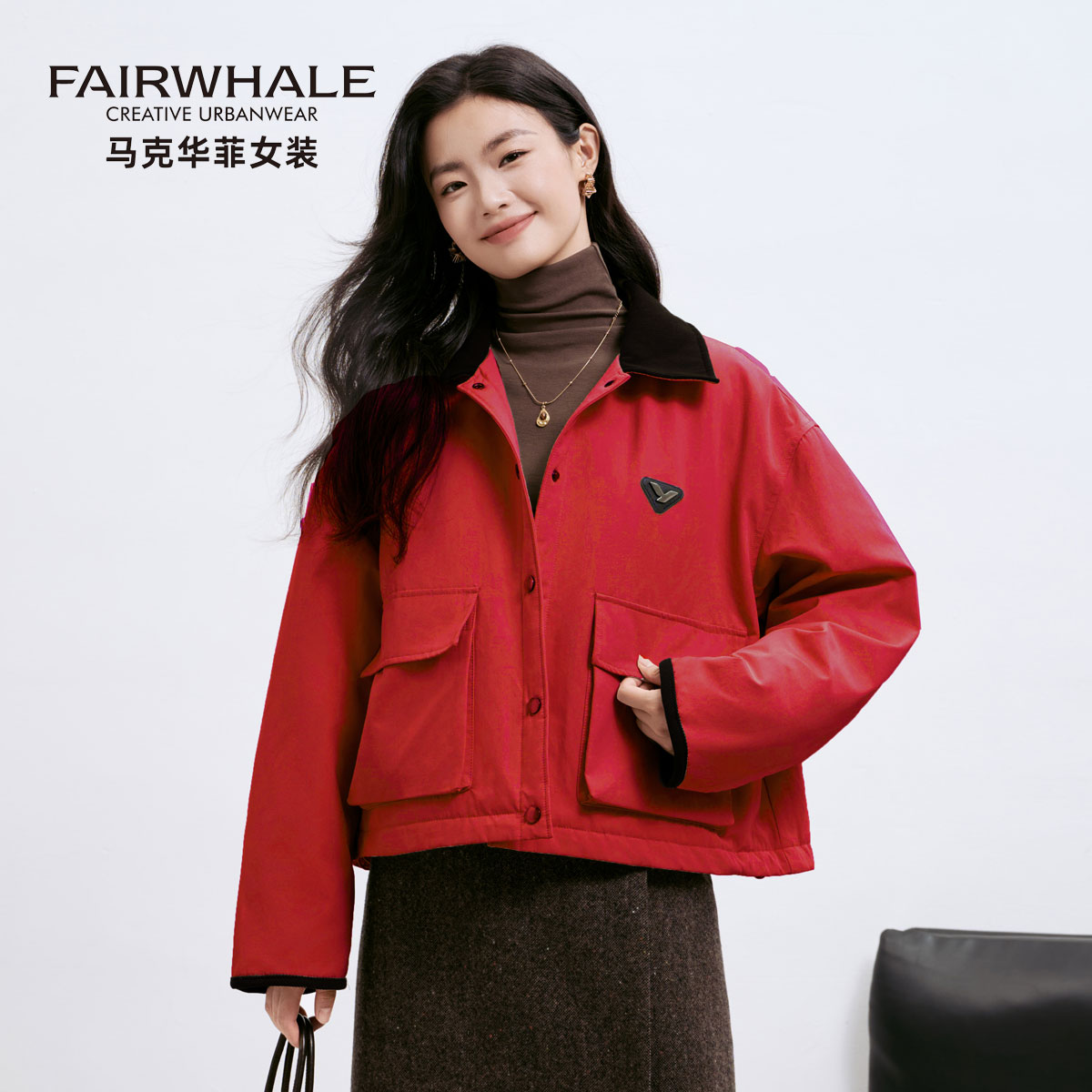 马克华菲复古工装羽绒服女短款