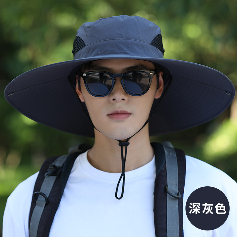 大帽檐夏季遮阳帽男光身出游圆顶太阳帽户外防紫外线棉麻渔夫帽子