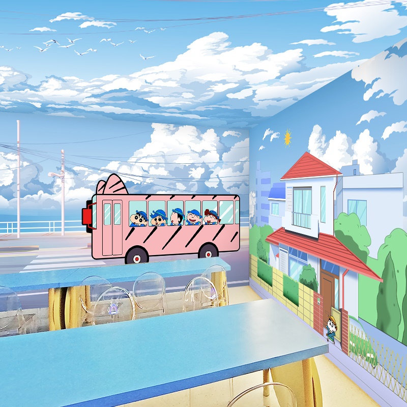 蜡笔小新壁纸日式卡通二次元墙布壁画宿舍卧室房间装修儿童房墙纸