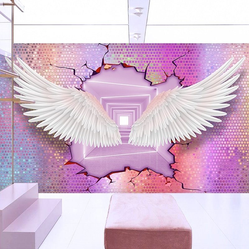 3d立体网红翅膀墙纸马赛克亮片ktv酒吧拍照打卡背景墙壁纸画ins风