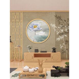 3d中式禅意佛法书房山水画荷花简约背景墙古典按摩店茶馆茶室壁纸