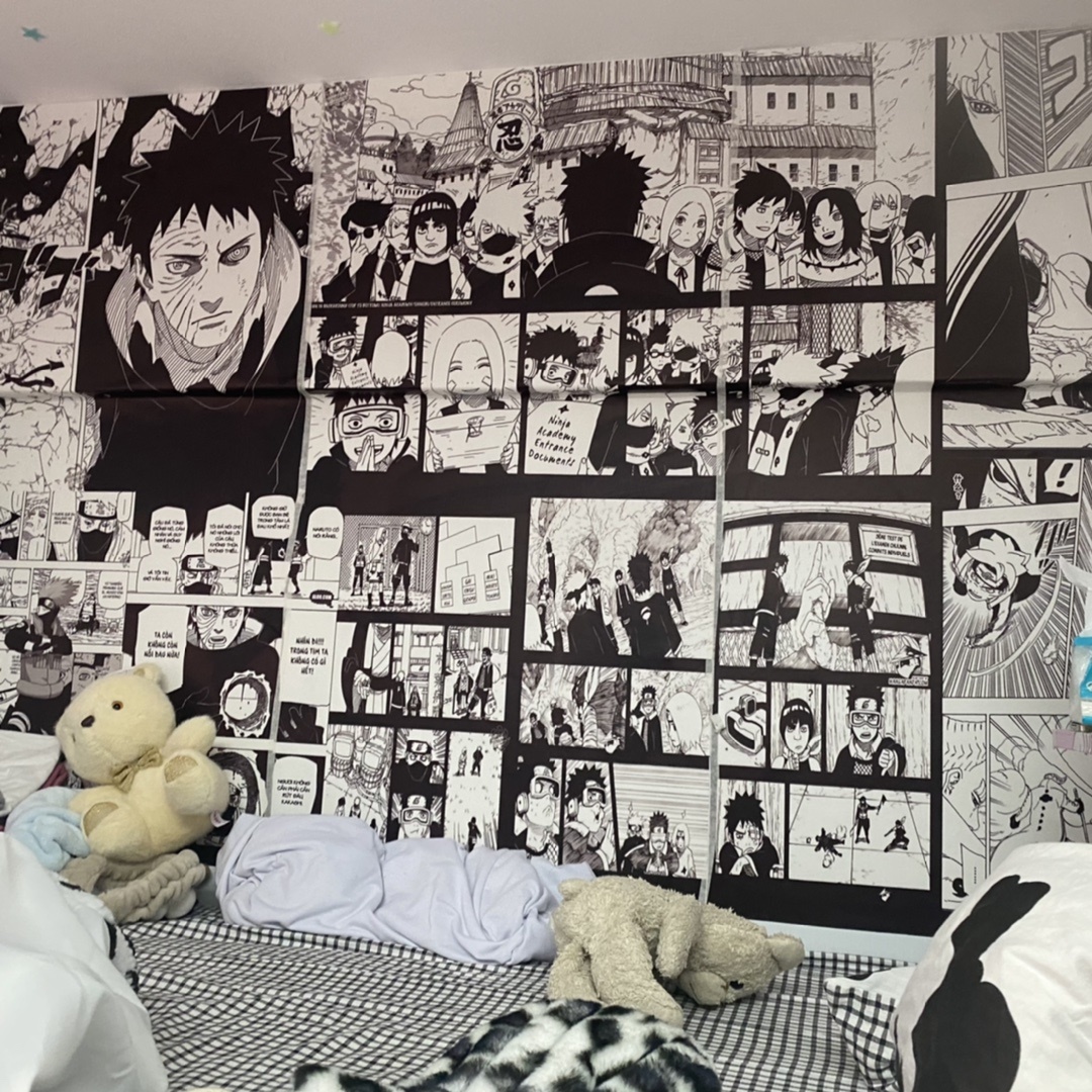 日本动漫墙纸火影忍者漫画黑白网红大学宿舍卧室拍照剧本杀壁纸