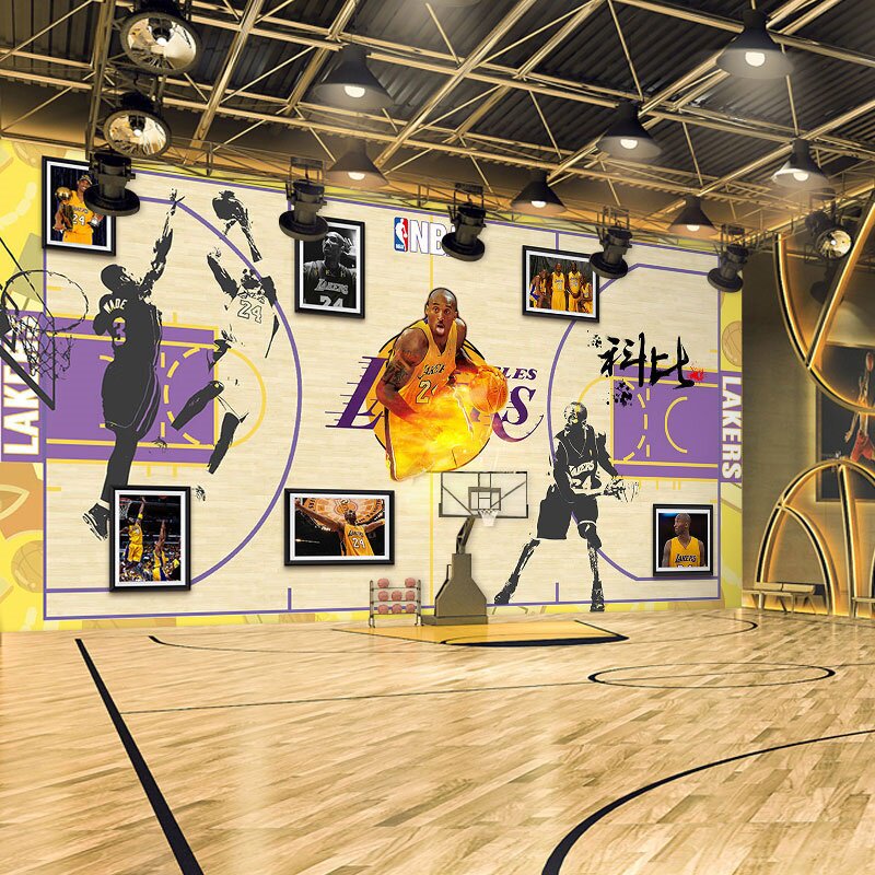 篮球主题壁纸少儿体能馆体适能体育馆球场装修篮球馆科比背景墙纸