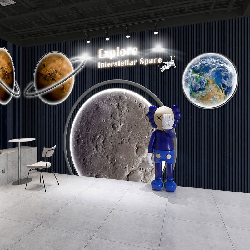 3d凹凸月球表面陨石坑墙纸太空星球装饰餐厅酒吧直播拍照背景壁纸