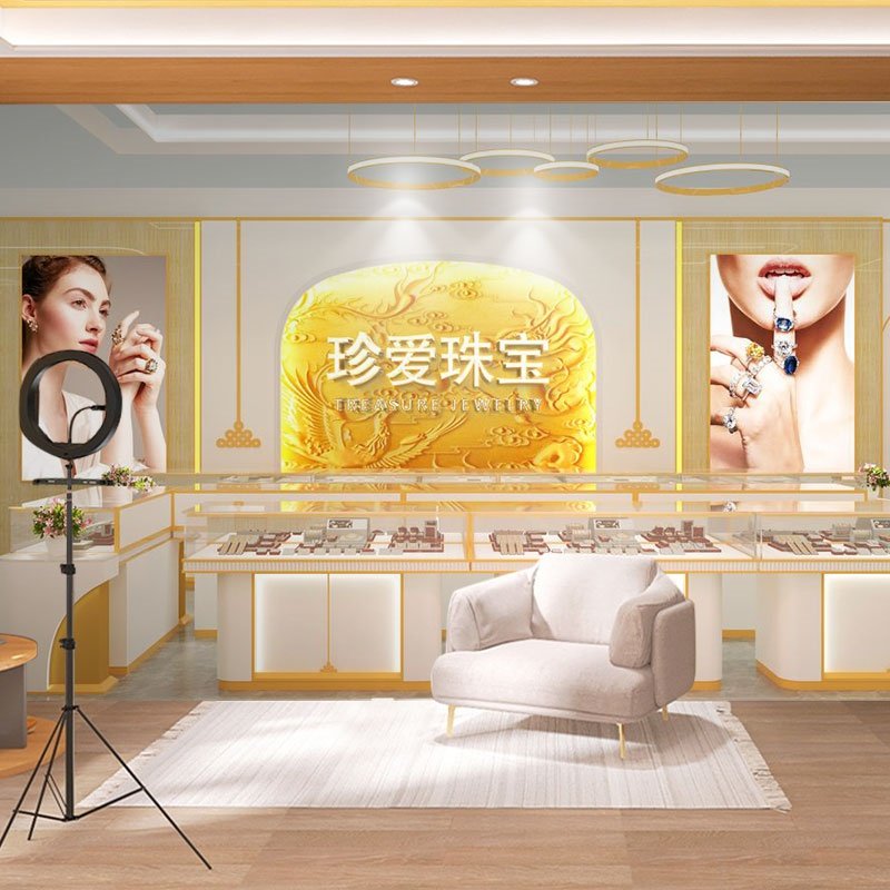 高定珠宝直播间背景布3d首饰黄金店场景展厅装饰墙纸金器银器壁纸