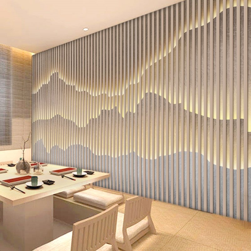 新中式木格栅壁纸头疗店采耳养生馆墙布日式茶室装饰木条背景墙纸