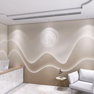 3d立体直播间背景墙纸高级感按摩美容店墙布奶咖色彷发光灯带壁纸