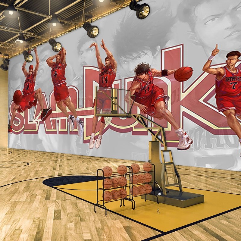 灌篮高手篮球主题动漫卡通背景墙纸健身房装饰壁画少儿篮球馆壁纸