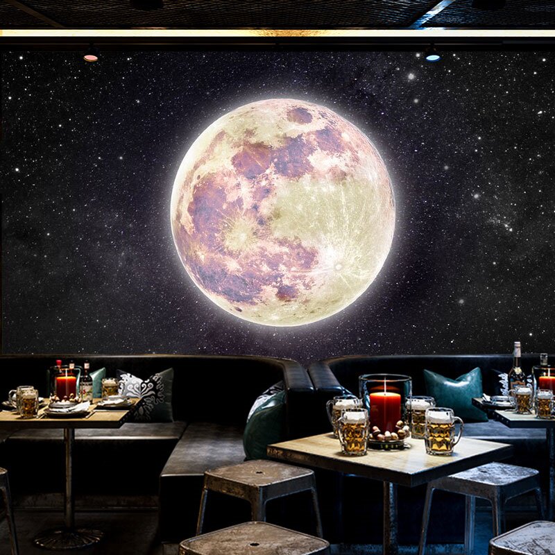 工业风月球表面墙纸酒吧餐厅直播拍照背景壁纸剧本杀太空主题壁布