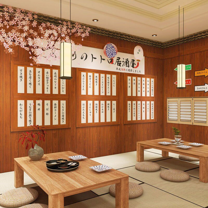 日式墙纸木屋烧烤烤肉店居酒屋包间装修背景墙拉面寿司料理店壁纸
