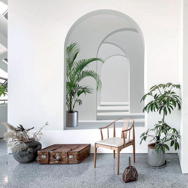 3d拱门延伸空间墙纸办公室逼真5d立体壁纸玄关过道直播间背景墙布