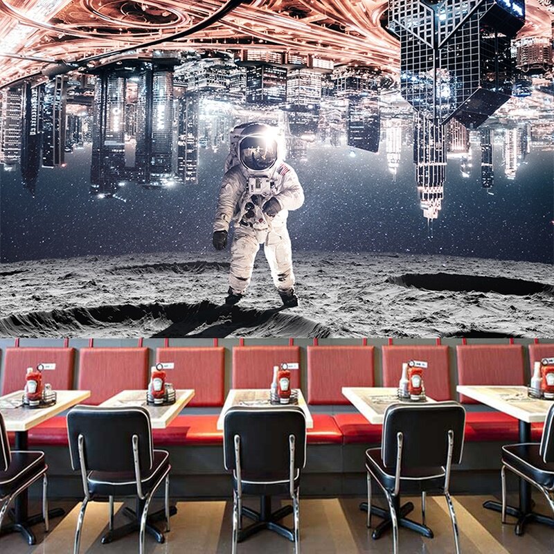 3d科幻太空宇航员墙纸科技展馆背景墙装饰壁画酒店ktv主题房壁纸