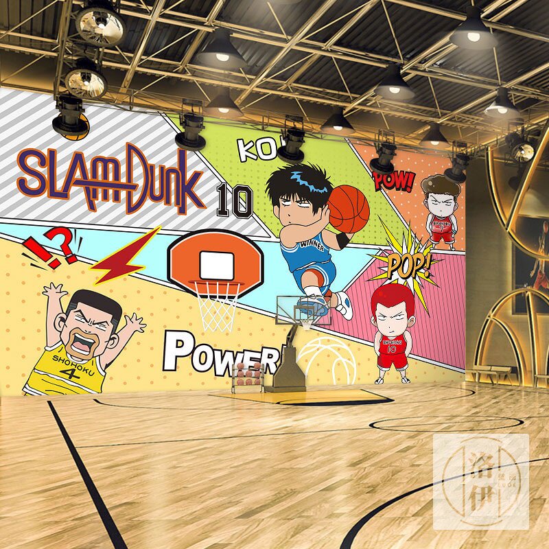 少儿篮球馆背景墙纸卡通墙面装饰壁画儿童运动体适能灌篮高手壁纸