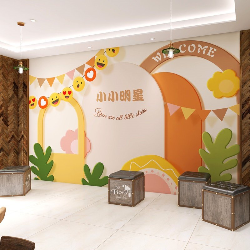 儿童明星小舞台背景墙壁纸演讲口才班培训机构装饰播音主持人墙纸
