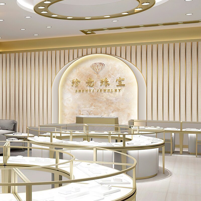 珠宝店背景装饰壁纸金银器玉石展厅海报墙纸黄金首饰直播间背景墙