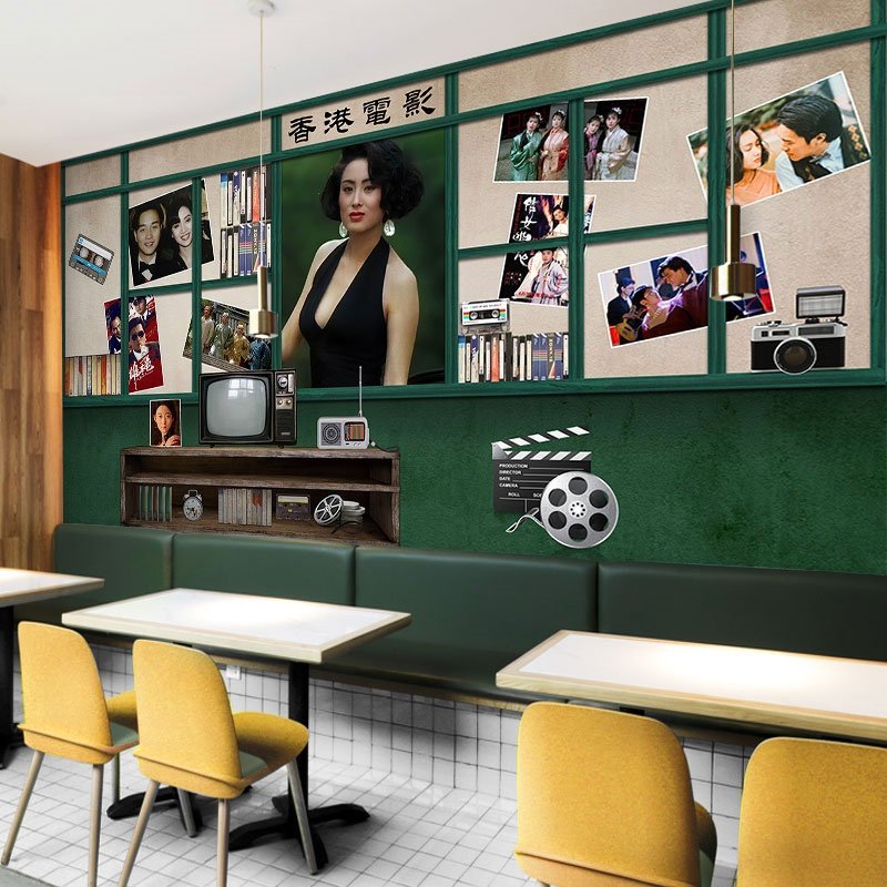 香港90后电影明星壁纸复古怀旧80年代港式港风照相馆墙画背景墙纸