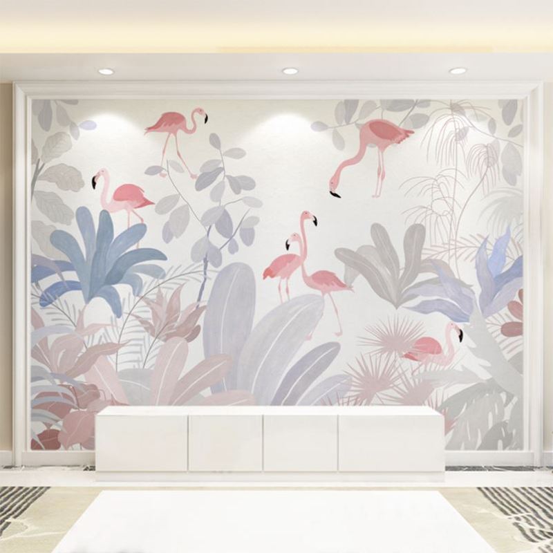 网红壁纸火烈鸟墙布北欧客厅卧室现代装饰画