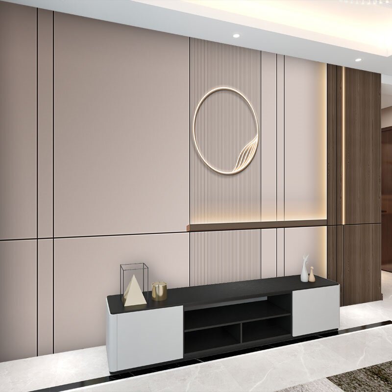 北欧现代电视背景墙壁纸木饰面护墙板装饰墙纸轻奢风主卧床头墙布