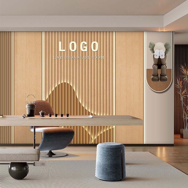 日式原木风木纹服装店墙纸客厅电视背景墙办公室公司前台logo壁纸