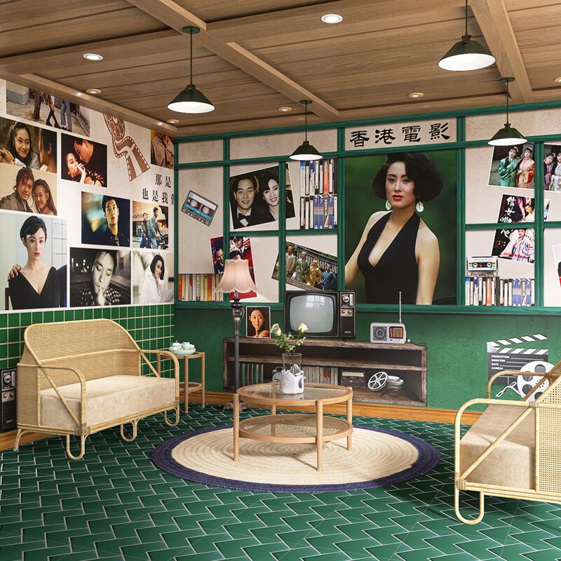 香港80年代电影明星壁纸复古怀旧装饰港式港风直播间拍照背景墙纸