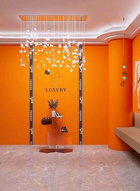 马仕橙色墙纸轻奢橘色KTV包厢麻将馆背景墙高级服装直播间壁纸爱