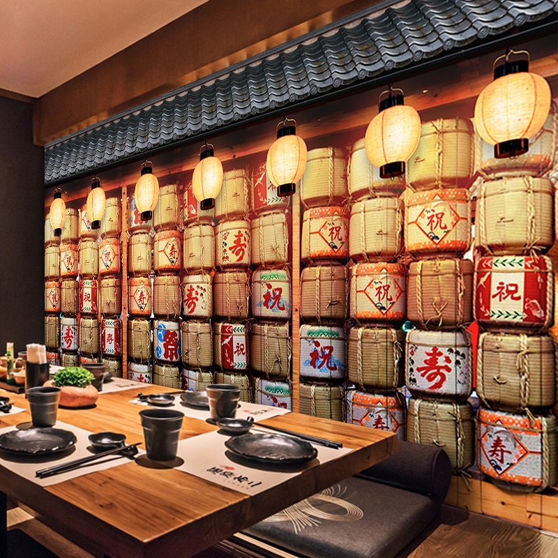 日式寿司店墙纸日本料理餐厅墙面装饰壁画居酒屋烧鸟店装修壁纸