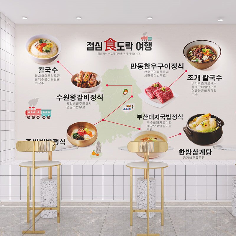 韩式烤肉炸鸡啤酒部队火锅墙纸街景韩文餐厅饭店装修前台背景壁纸