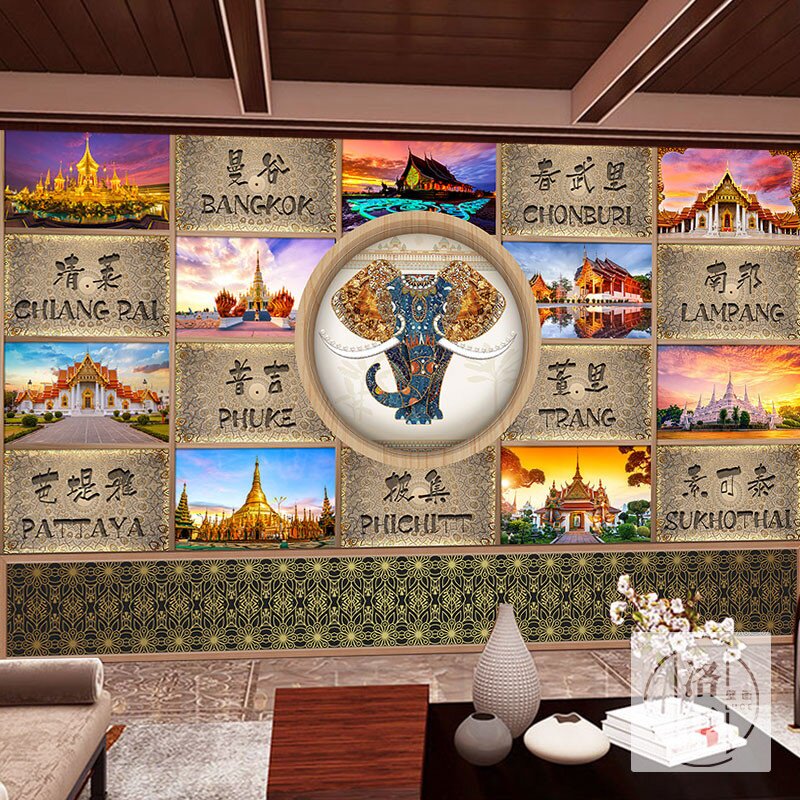 泰国风情背景墙纸风情海报东南亚风格餐厅装饰东南亚泰式装修壁纸