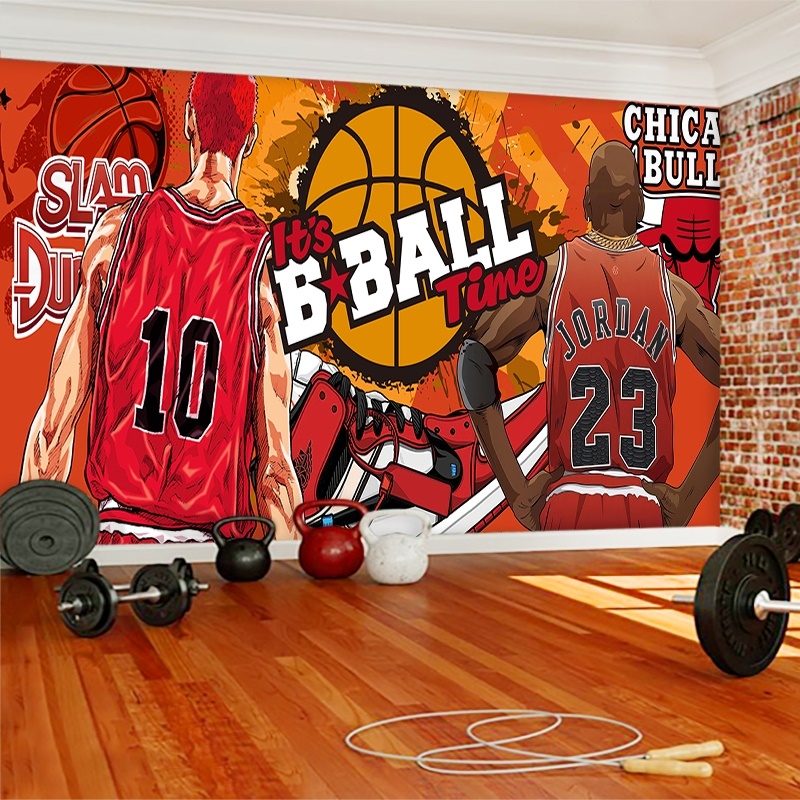 3d儿童篮球训练营卡通墙纸乔丹海报背景墙装饰室内球馆健身房壁纸