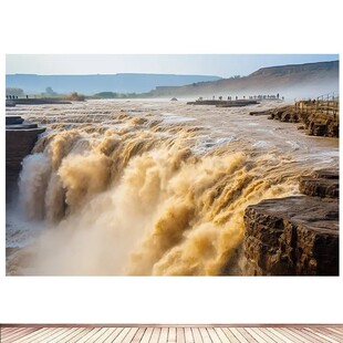 黄河壶口瀑布自然风景画海报办公室客厅房间酒店贴画墙画8