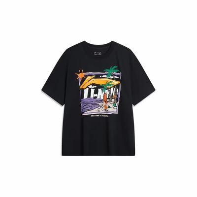 李宁短袖男士夏季2024新款男装圆领体恤休闲上衣印花运动T恤男