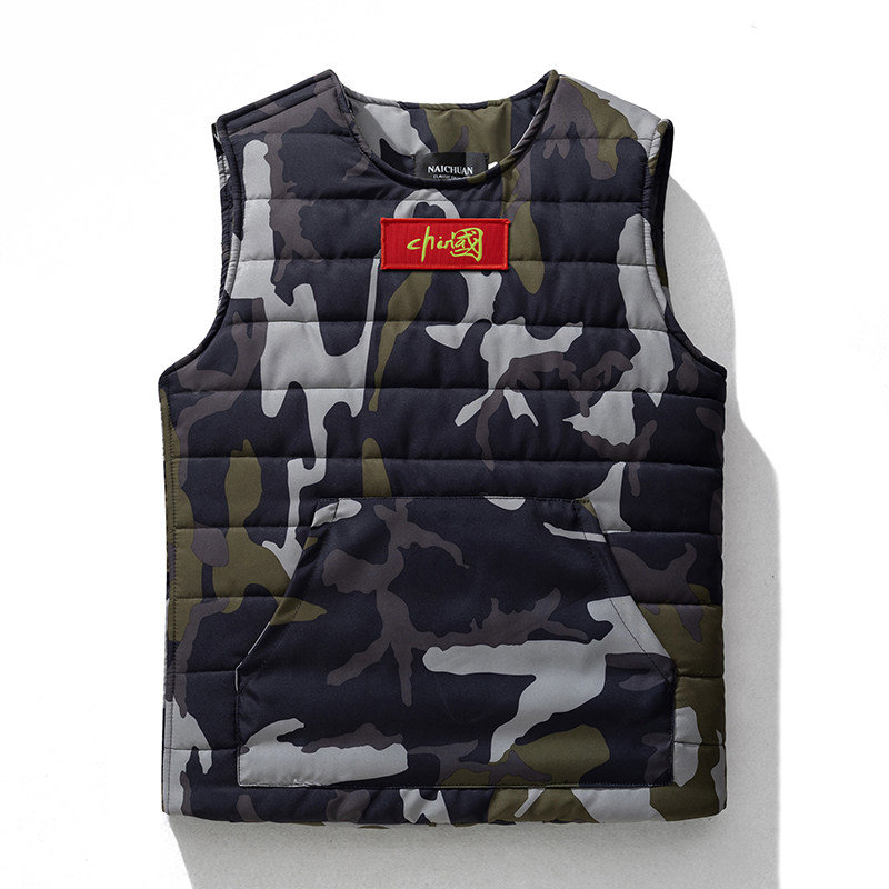 马甲男秋冬季羽绒棉加厚保暖背心情侣潮流迷彩坎肩吃鸡二级甲马夹