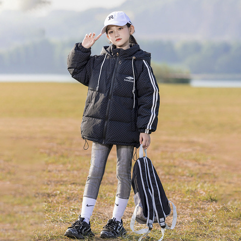 女童男童中长款宽松羽绒服加厚面包服外套大童连帽棉袄衣棉服冬装