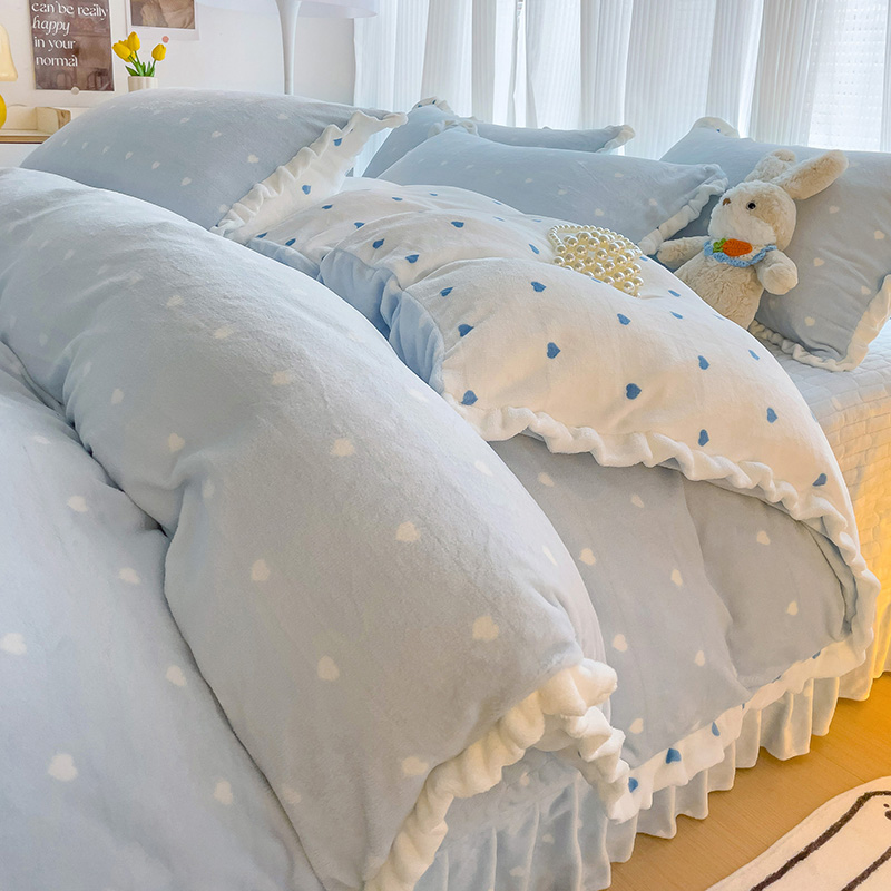 裙式珊瑚绒四件套保暖冬季牛奶绒被套床盖款双面加绒床品2025新款