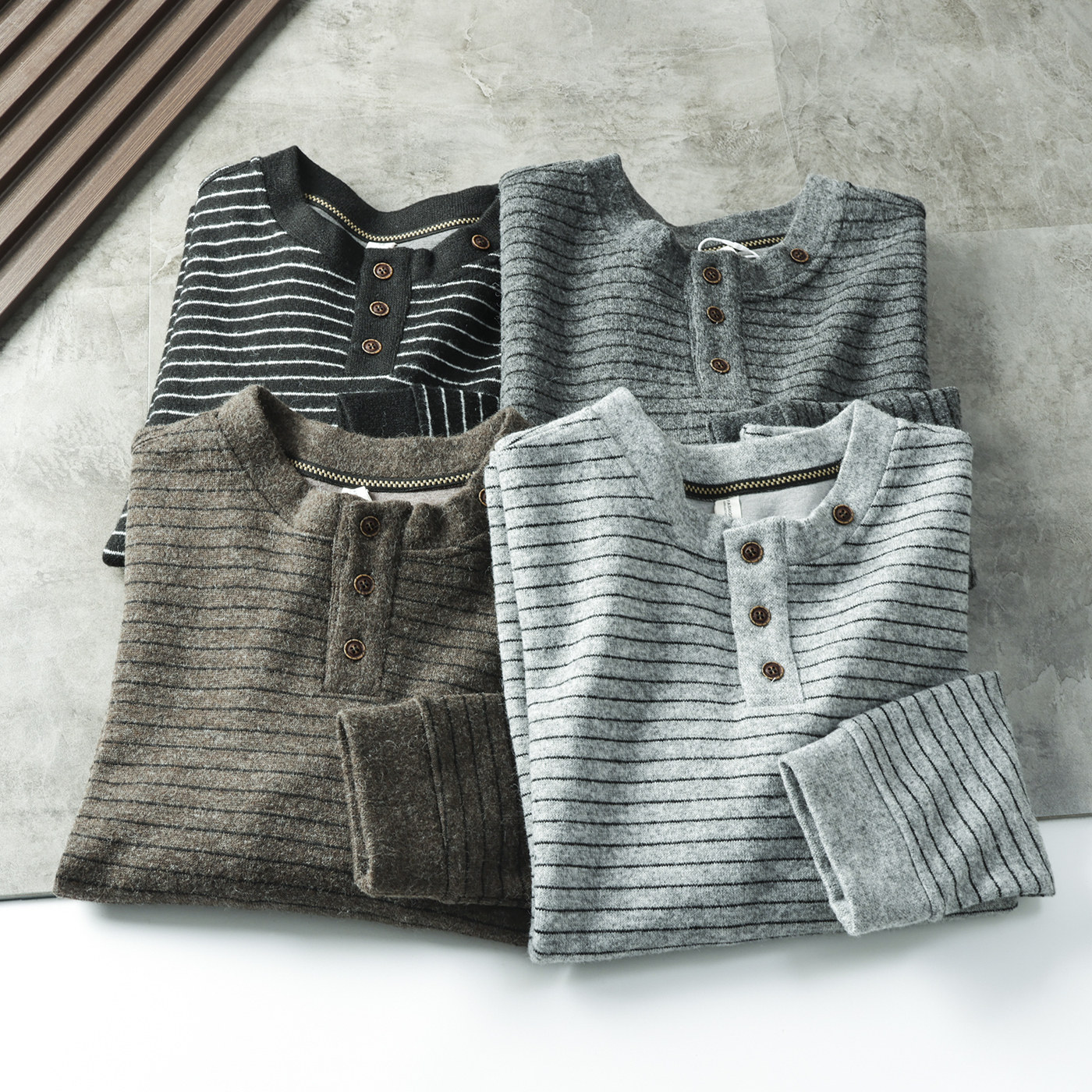 港风 ！条纹肌理 ！秋冬新款男士简约百搭亨利领时尚休闲针织毛衣,男装,针织衫/毛衣,淘宝优惠券,粉丝福利购,淘宝优惠卷