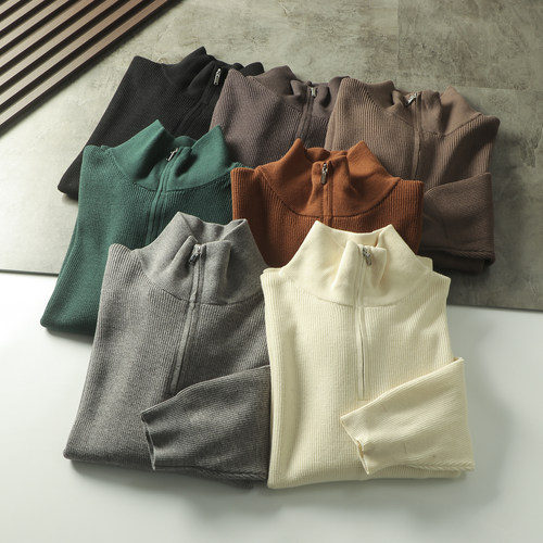 套头立领半拉链意式老钱风毛衣