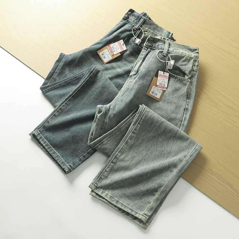 长裤复古酵洗磨白时尚百搭牛仔裤