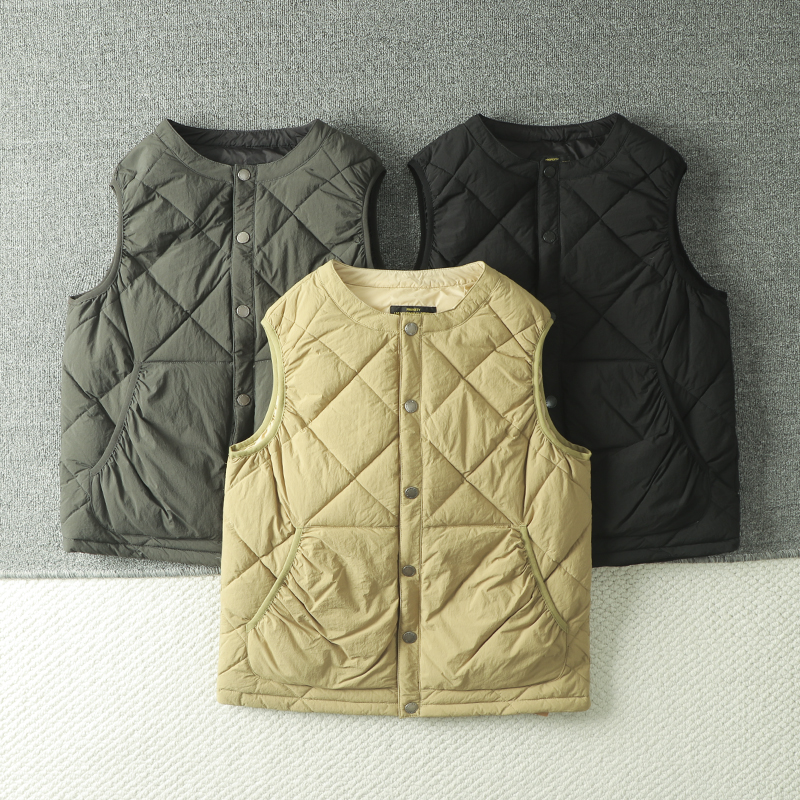 马甲90白鸭绒山系复古日系无领